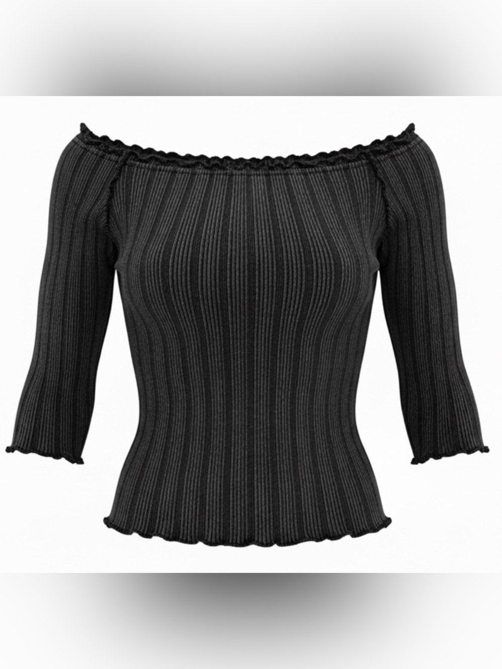 WE THE FREE Free People Cotton Grey Black Ribbed Top Size Medium